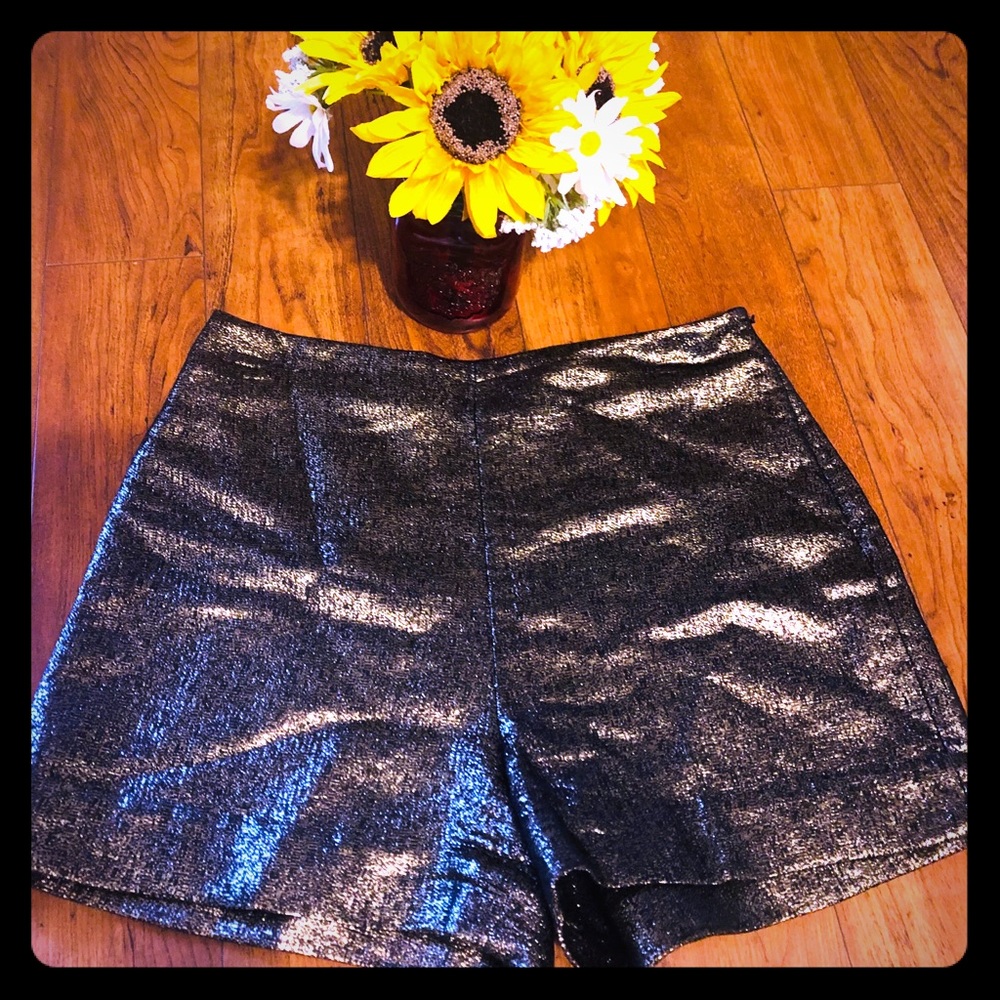 Diane Von Furstenberg Metallic black/gold High-Waist Shorts